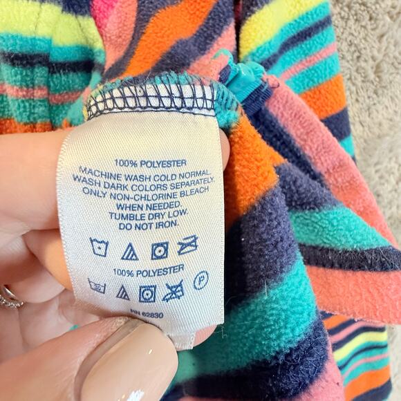 Lands End Fleece Rainbow Stripe Jacket Zip Up Hood L Large 14 Girls - Picture 5 of 8